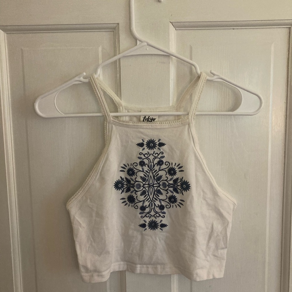 White and Blue Floral Crop Top